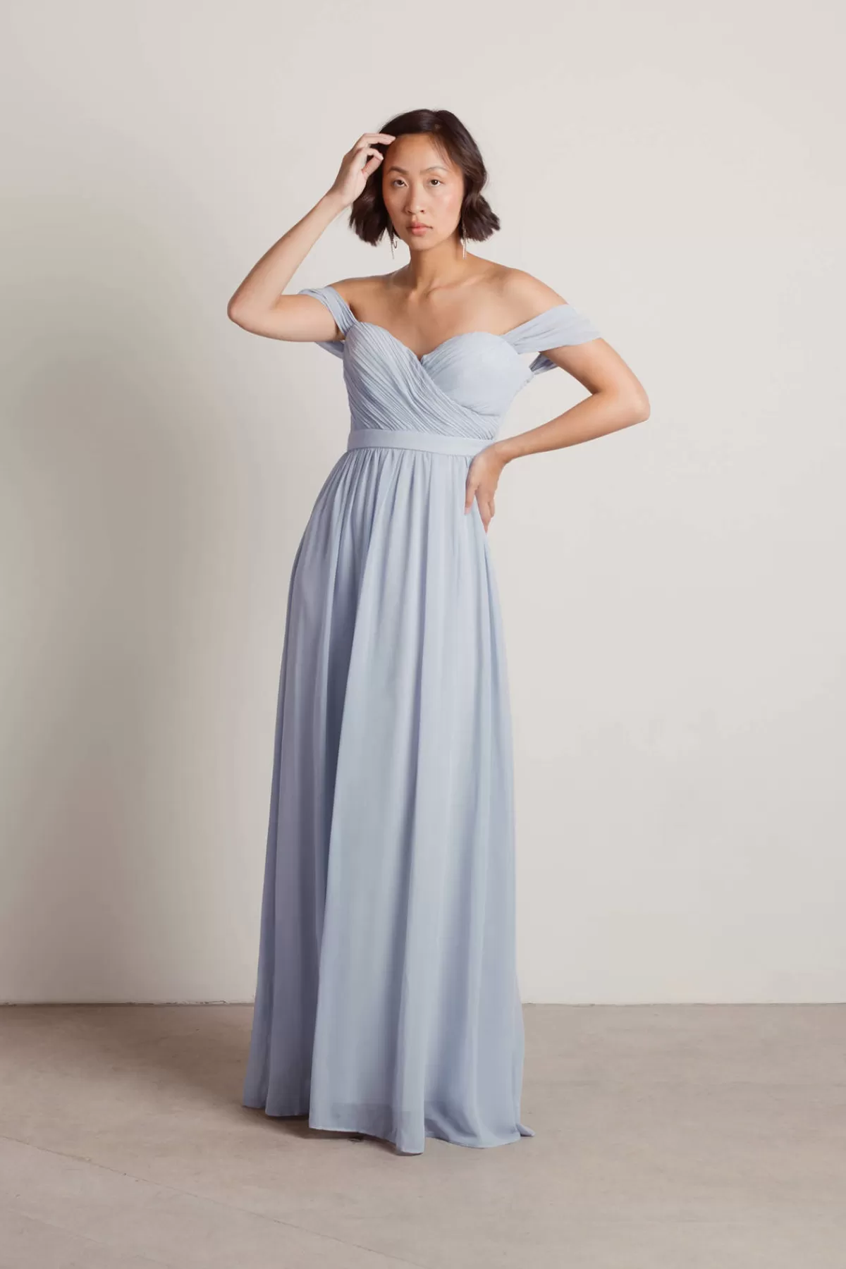 Tobi Adrienne Off The Shoulder Sweetheart Maxi Dress - Ivory* Chiffon Bridesmaid Dresses | Long Formal Dresses