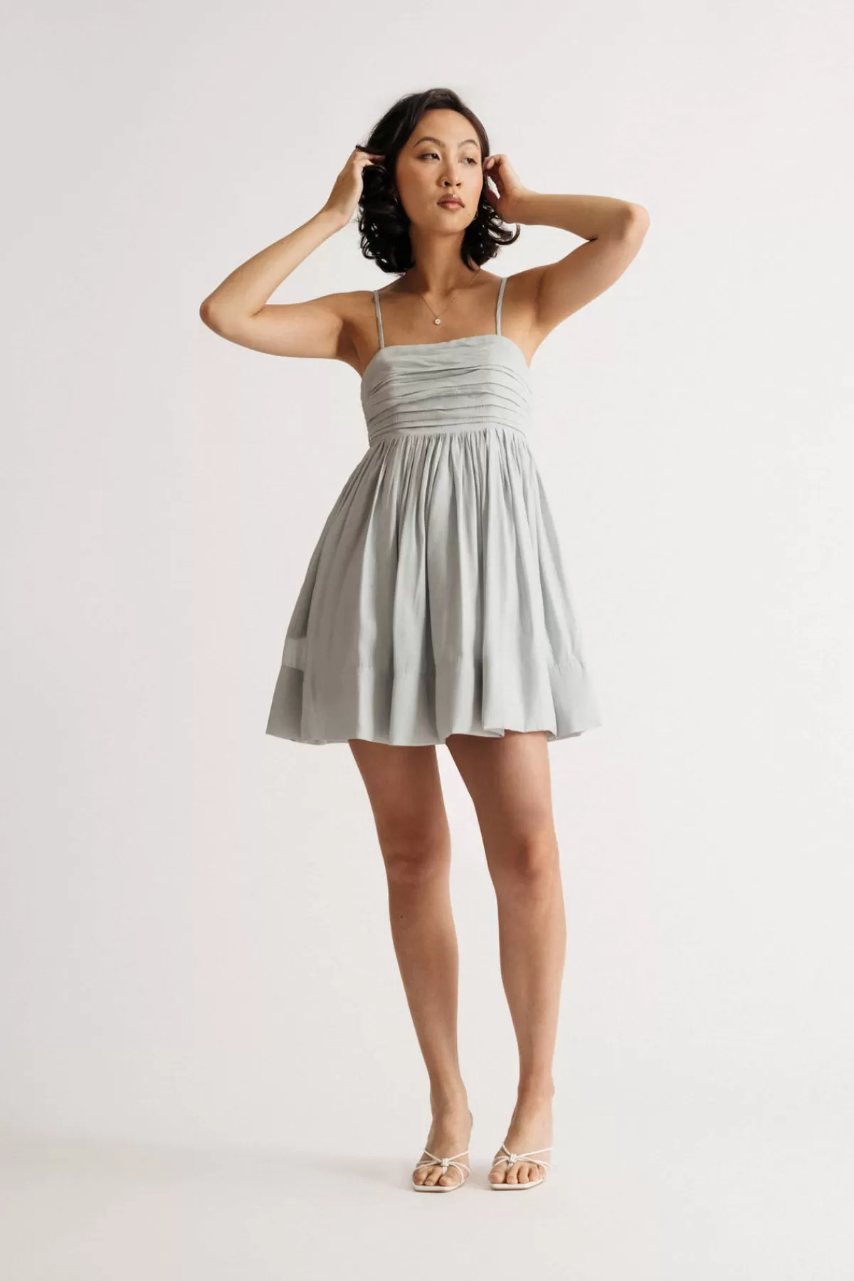 Tobi Alala Pleated Gathered Babydoll Mini Dress* Honeymoon Outfits | Bump Friendly Dresses