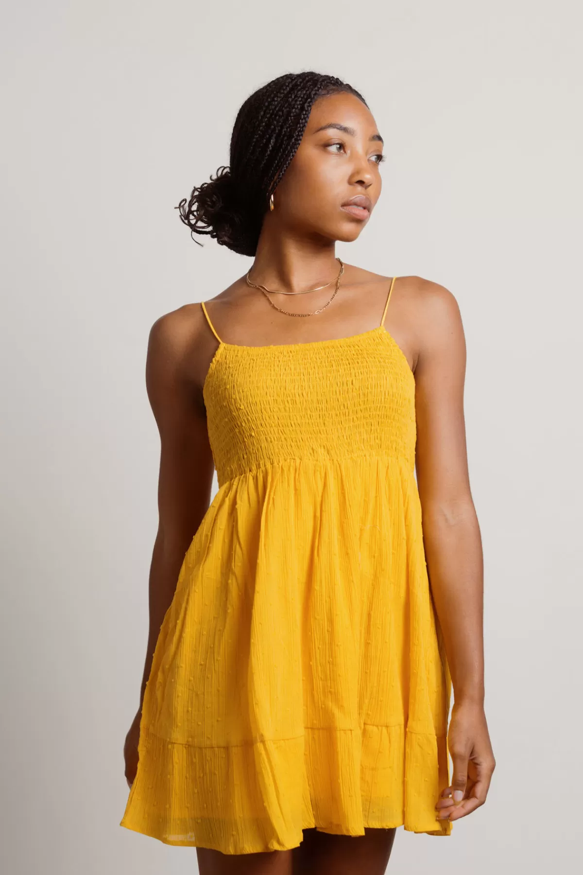 Tobi Alfiya Smocked Skater Mini Dress - Yellow* Honeymoon Outfits | Bump Friendly Dresses