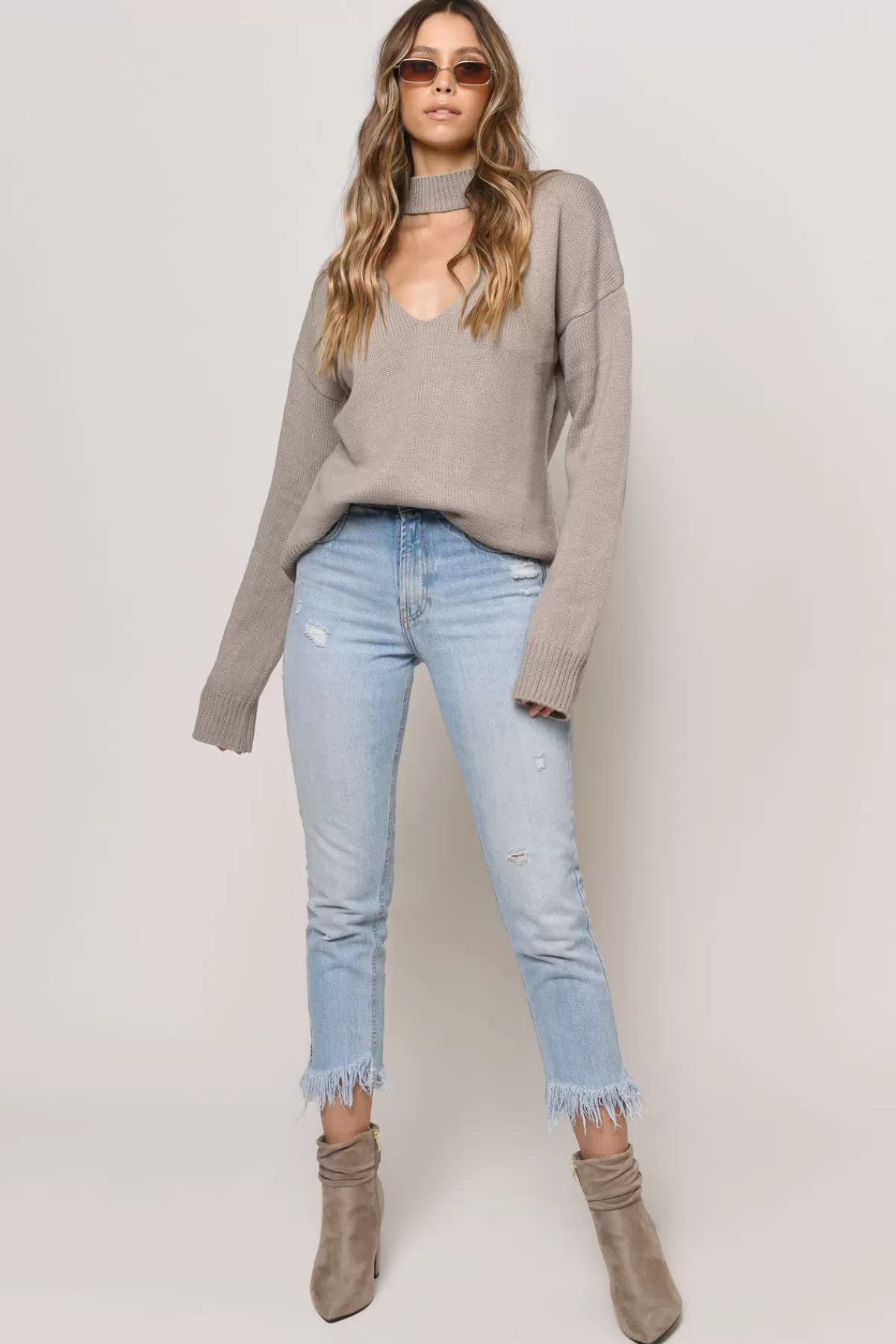 Tobi Alice Choker Neck Sweater - Taupe* New Years Eve Outfits | Sweaters & Cardigans