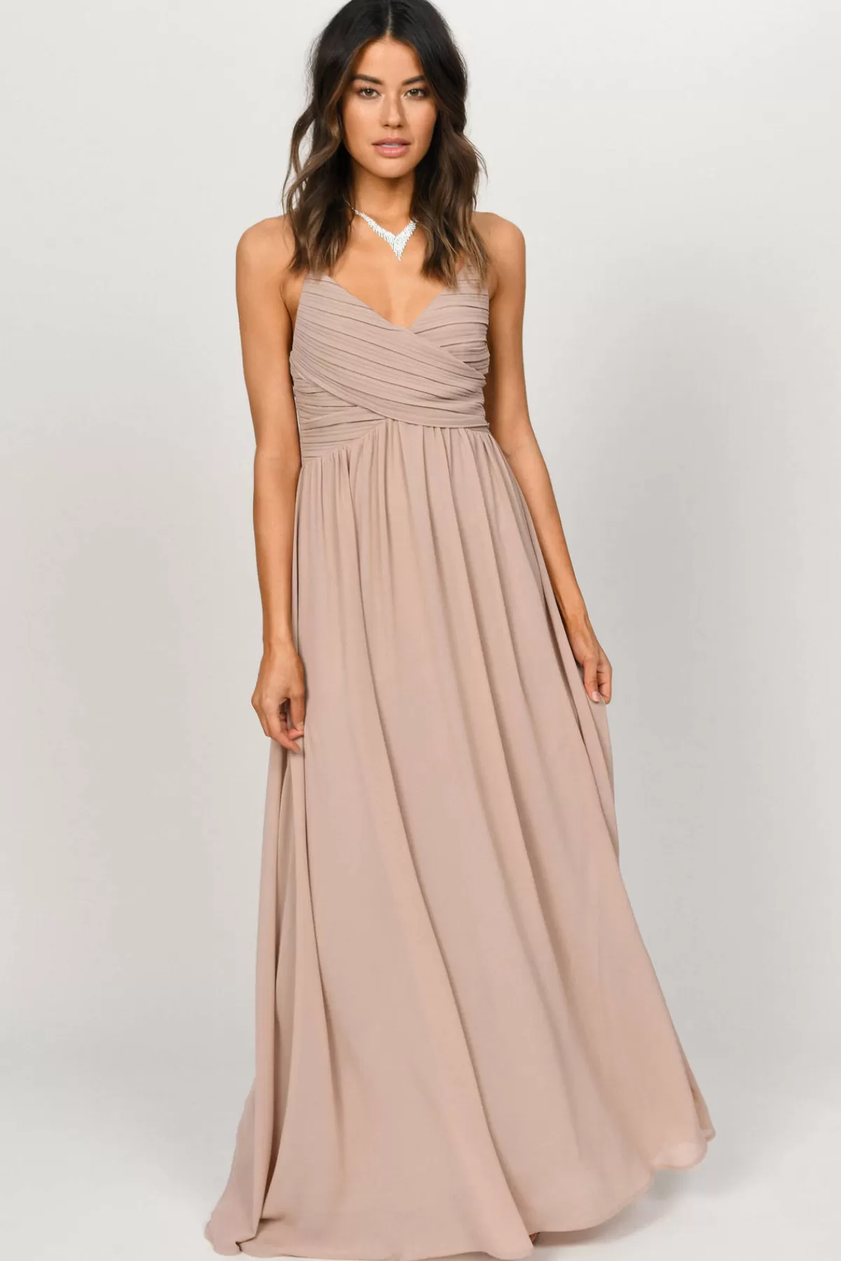 Tobi All About Tonight Surplice Empire Maxi Dress - Taupe* Chiffon Bridesmaid Dresses | Bridal Party Outfits