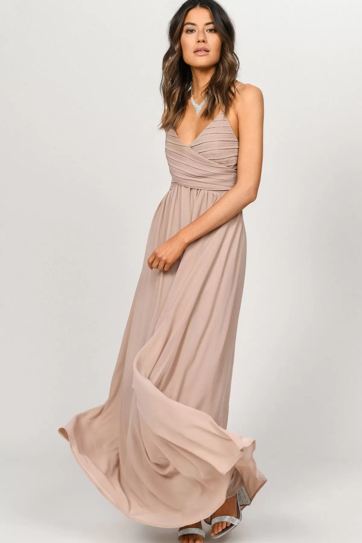 Tobi All About Tonight Surplice Empire Maxi Dress - Taupe* Chiffon Bridesmaid Dresses | Bridal Party Outfits