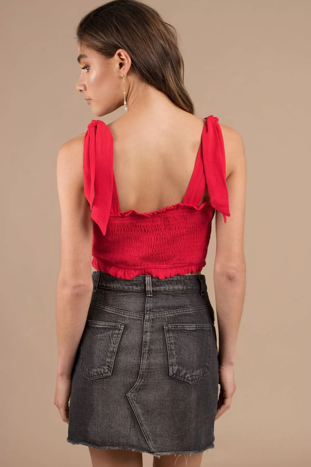 Tobi All Smocked Out Crop Top - * Red Tops