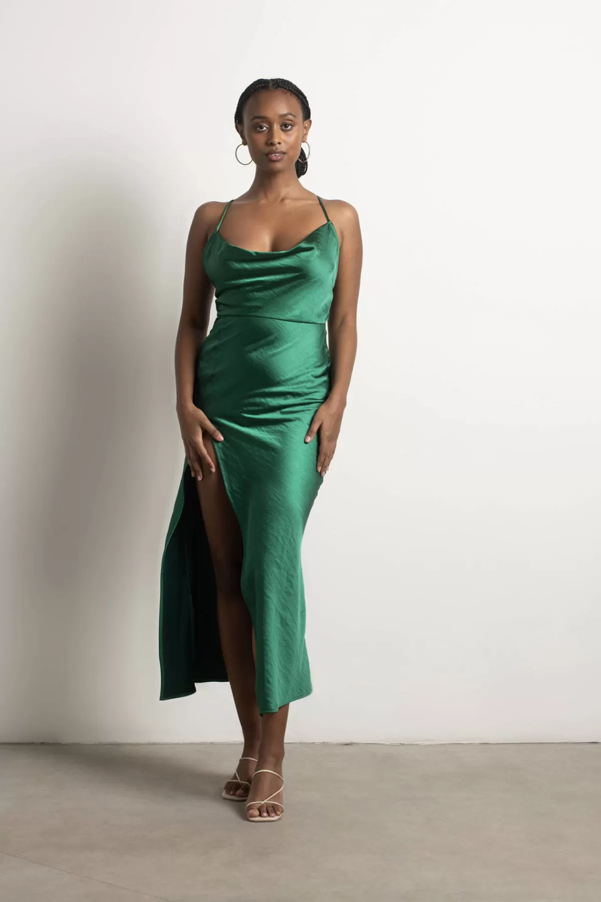 Tobi Always Yours Satin High Slit Midi Dress - Champagne* Satin Bridesmaid Dresses | Bridal Party Outfits