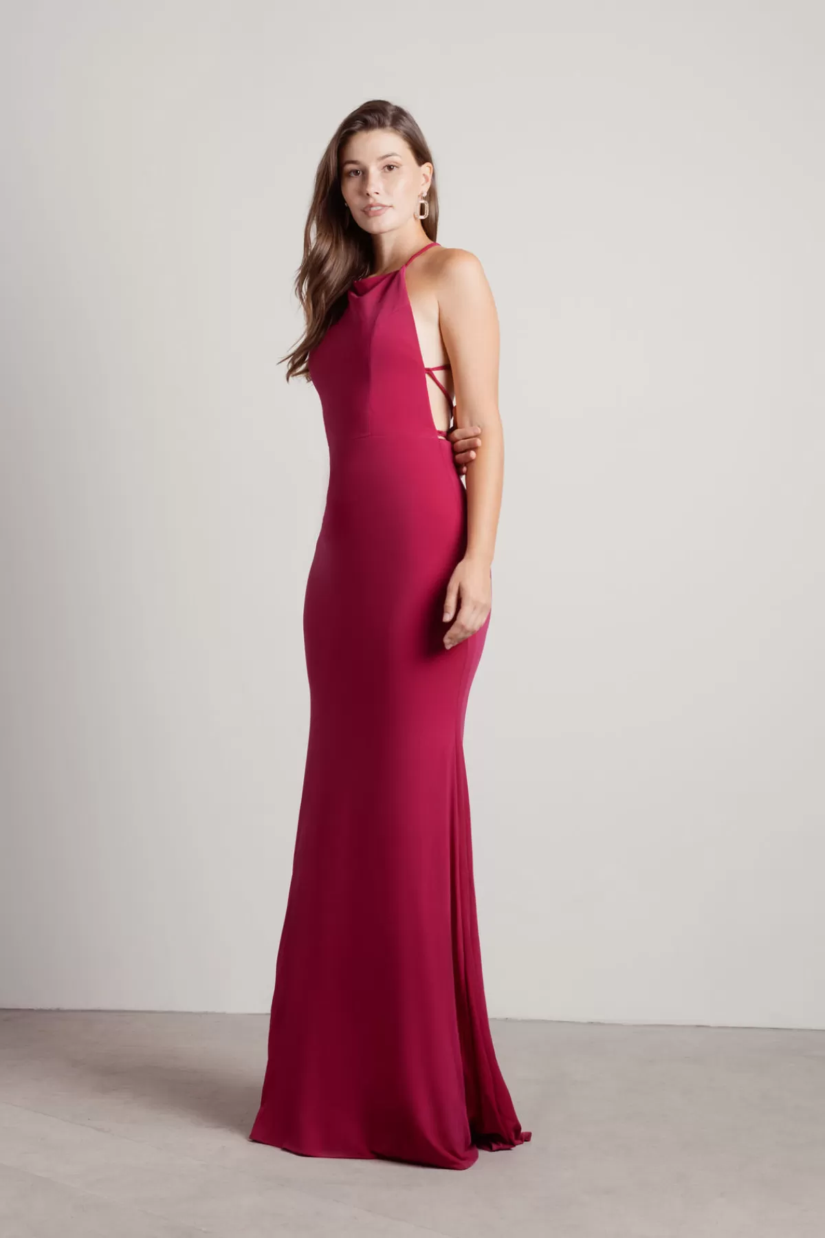 Tobi Another Night Out Halter Cross Back Maxi Dress - Magenta* Mother Of The Bride Groom Dresses | Fall Wedding Guest Dresses