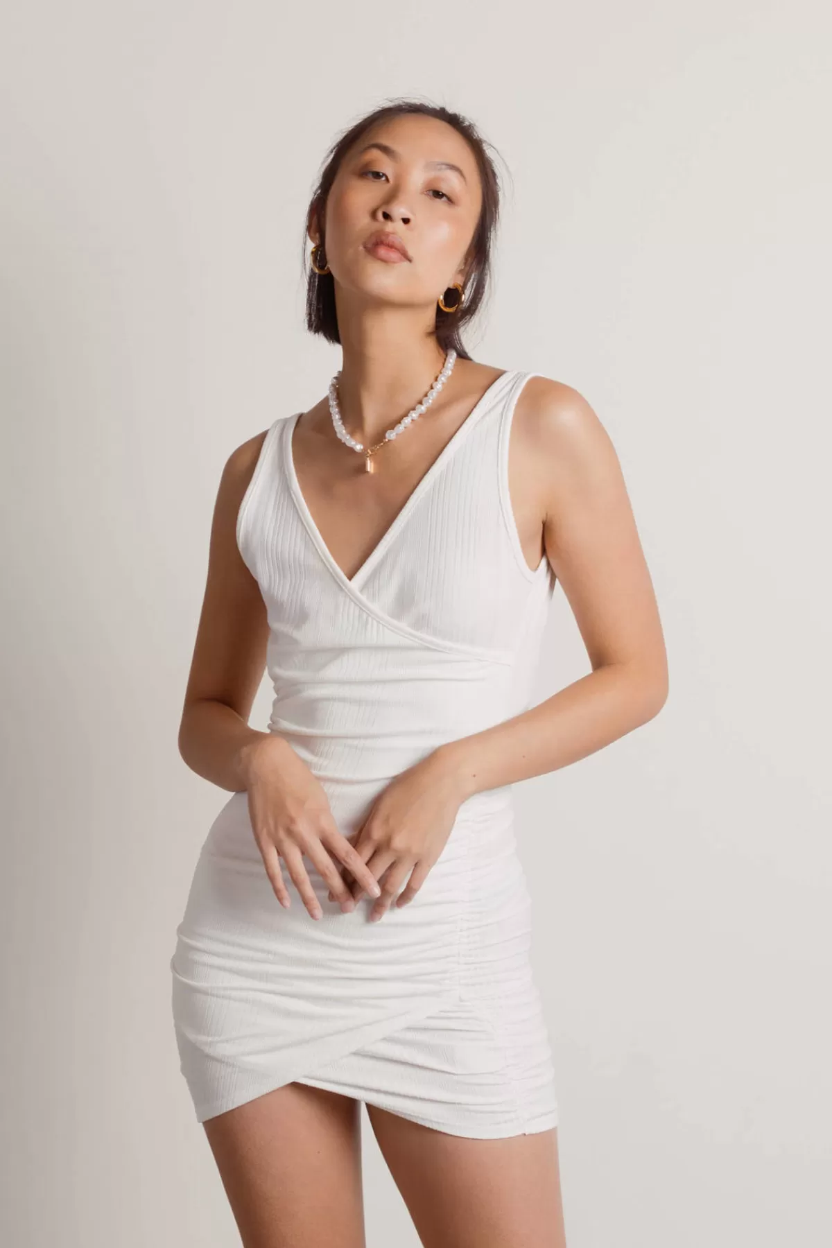 Tobi Bea Surplice Open Back Mini Dress - White* Honeymoon Outfits | Simple Wedding Dresses