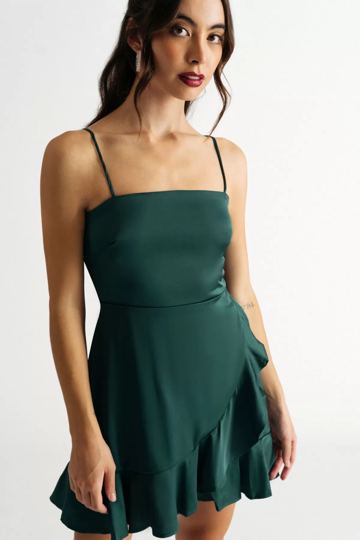 Tobi Beezus Satin Ruffle Wrap Skater Mini Dress* Honeymoon Outfits | Wedding Guest Dresses Under $50