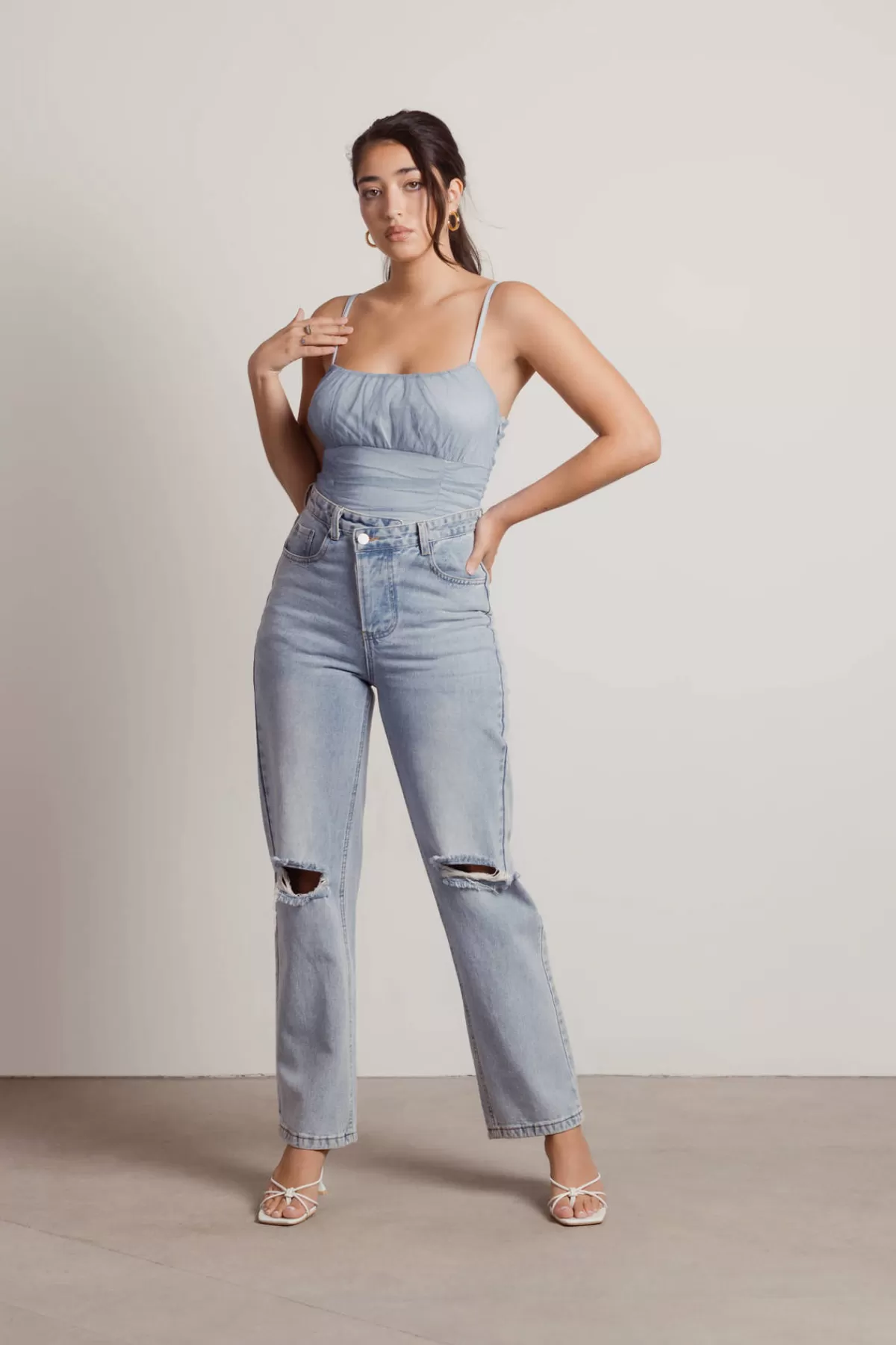 Tobi Believe Me Mesh Bodysuit - Light Blue* Mesh Tops | Bodysuits