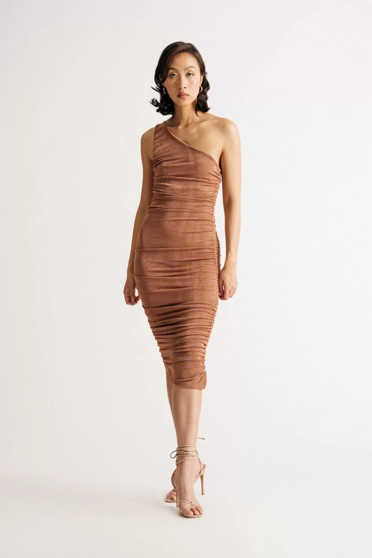 Tobi Breanna Asymmetrical Bodycon Midi Dress - Brown* Bachelorette Party Dresses | Wedding Guest Dresses