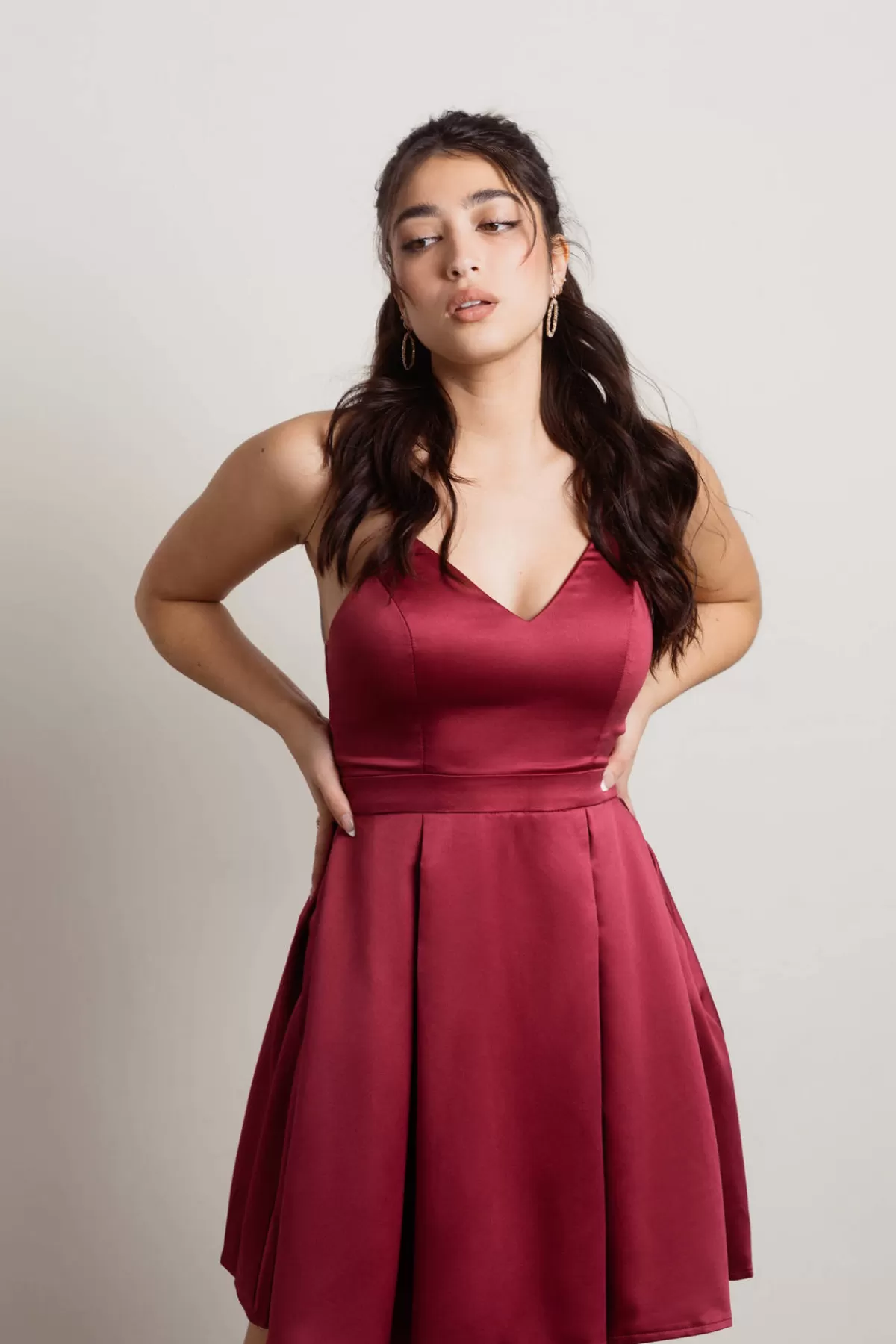 Tobi Bridgette Satin Skater Mini Dress - Magenta* Satin Bridesmaid Dresses | Summer Wedding Guest Dresses