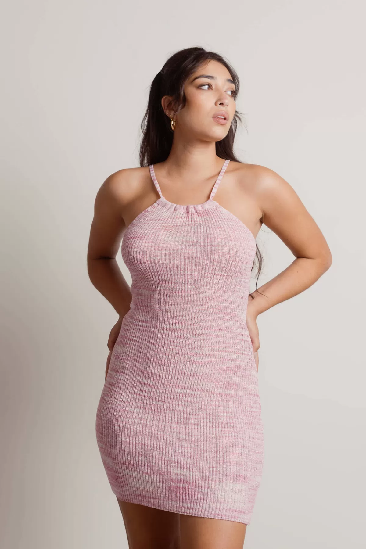 Tobi Bubble Gum Ribbed Knit Halter Mini Dress - * Honeymoon Outfits | Valentines Day Outfits