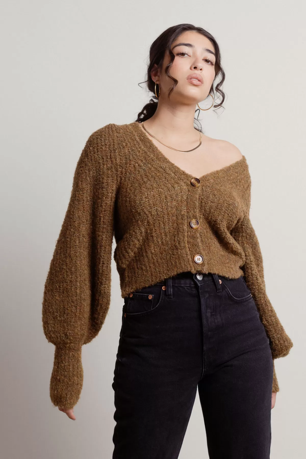 Tobi Caffeine Addict Balloon Sleeve Cardigan - * Long Sleeve Tops | Sweaters & Cardigans