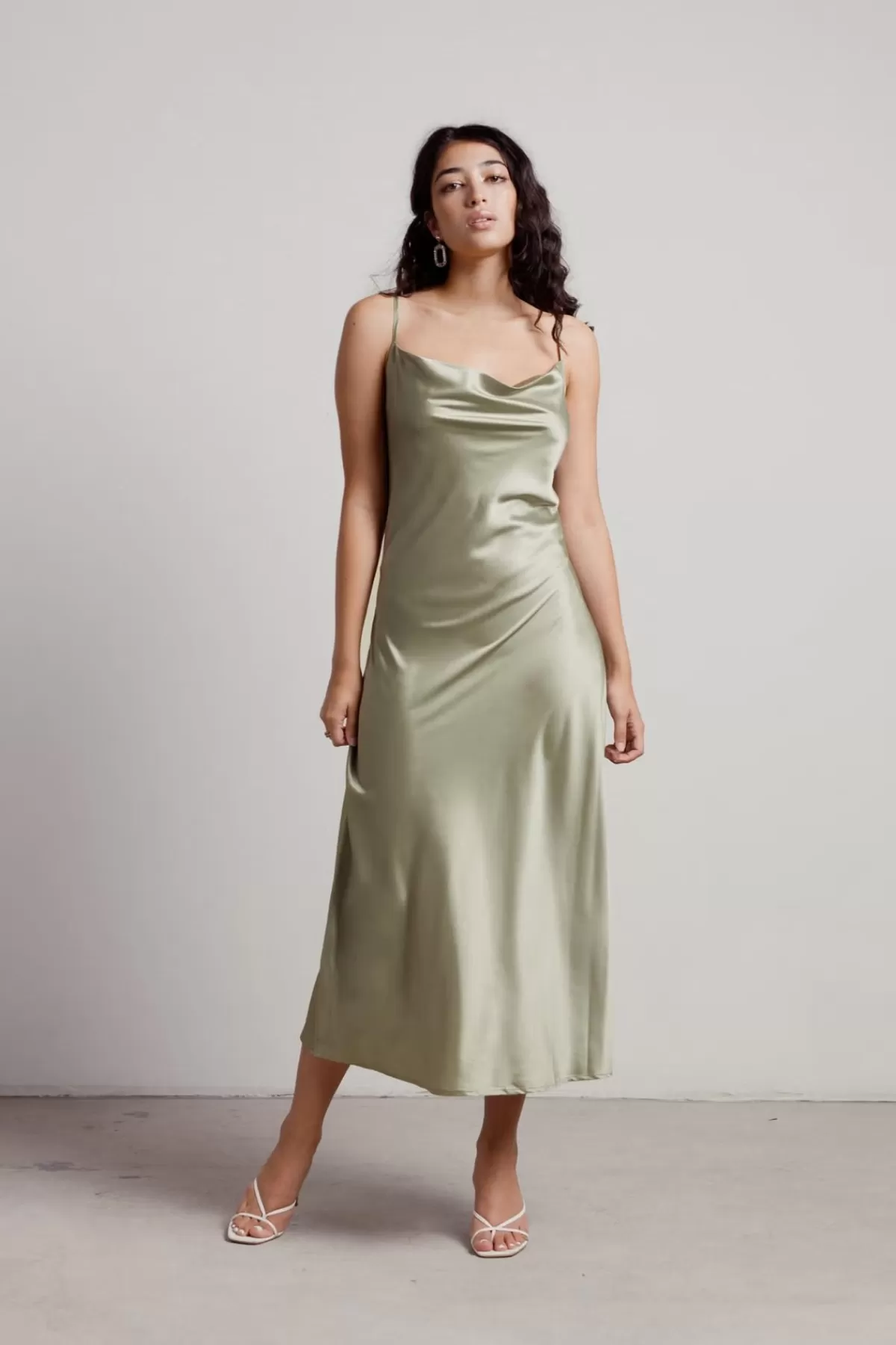 Tobi Cassie Satin Cowl Neck Midi Dress - Slate* Honeymoon Outfits | Satin Bridesmaid Dresses