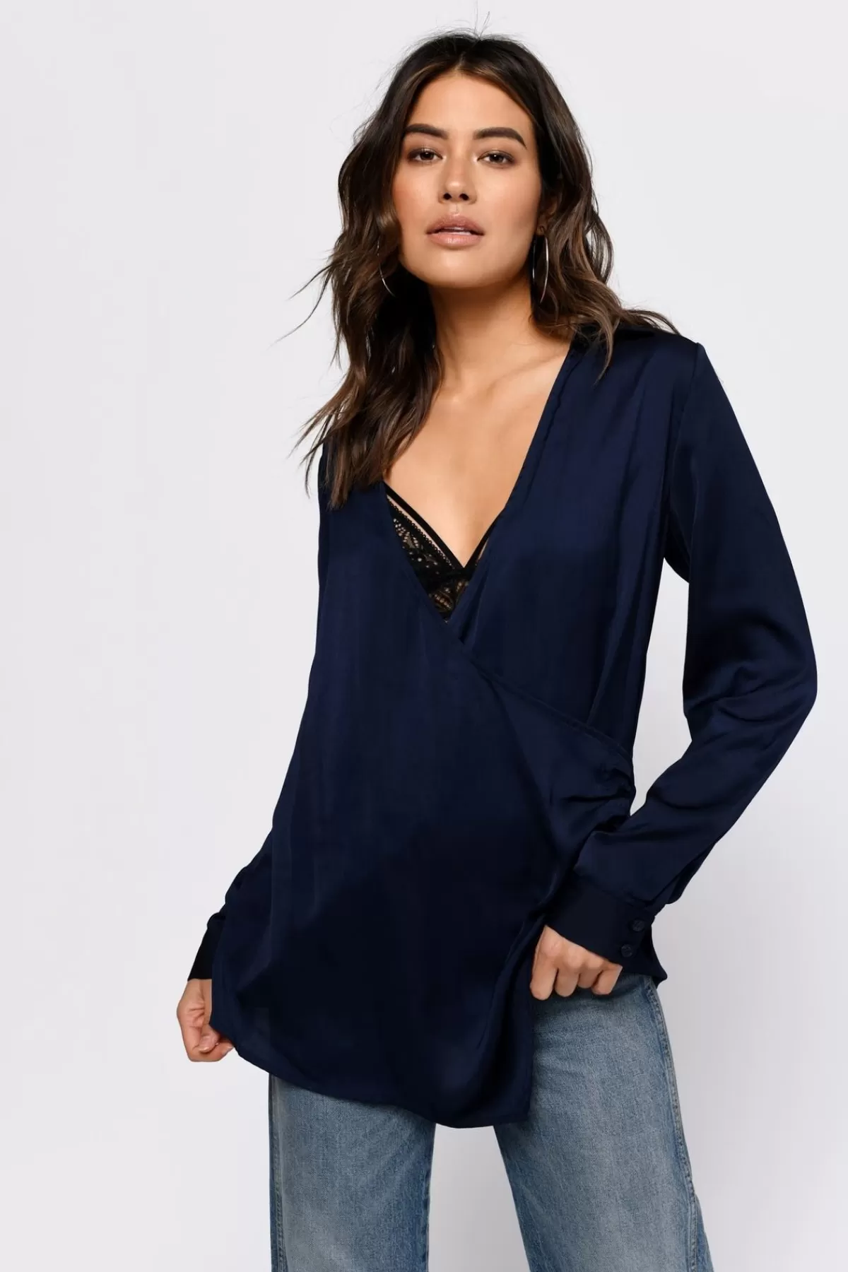 Tobi Catalina Surplice Blouse - Navy* Birthday Outfits | Blouses & Shirts