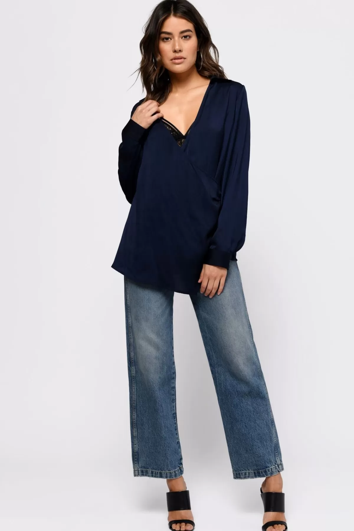 Tobi Catalina Surplice Blouse - Navy* Birthday Outfits | Blouses & Shirts