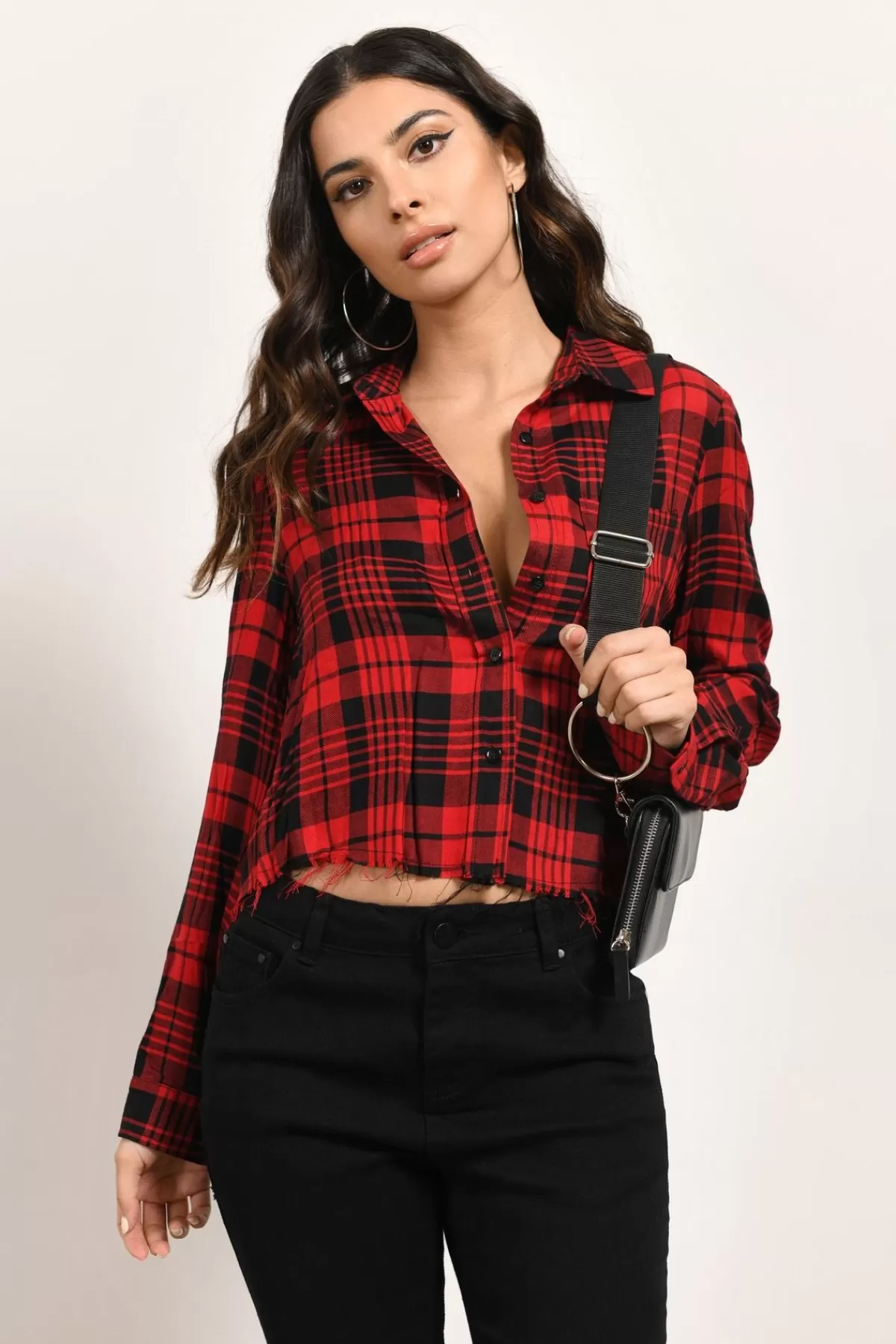 Tobi Check On It Plaid Top - * Vacation Shop | Red Tops