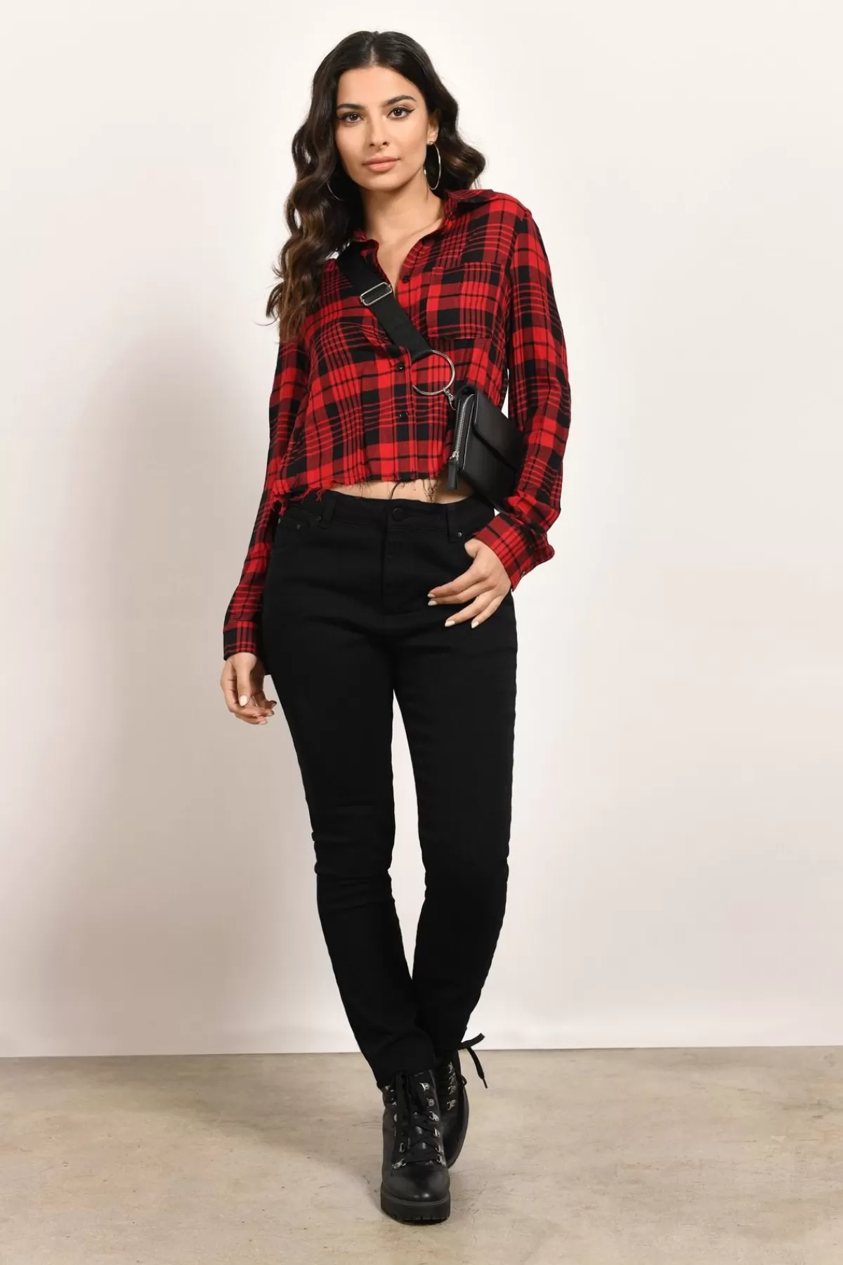 Tobi Check On It Plaid Top - * Vacation Shop | Red Tops