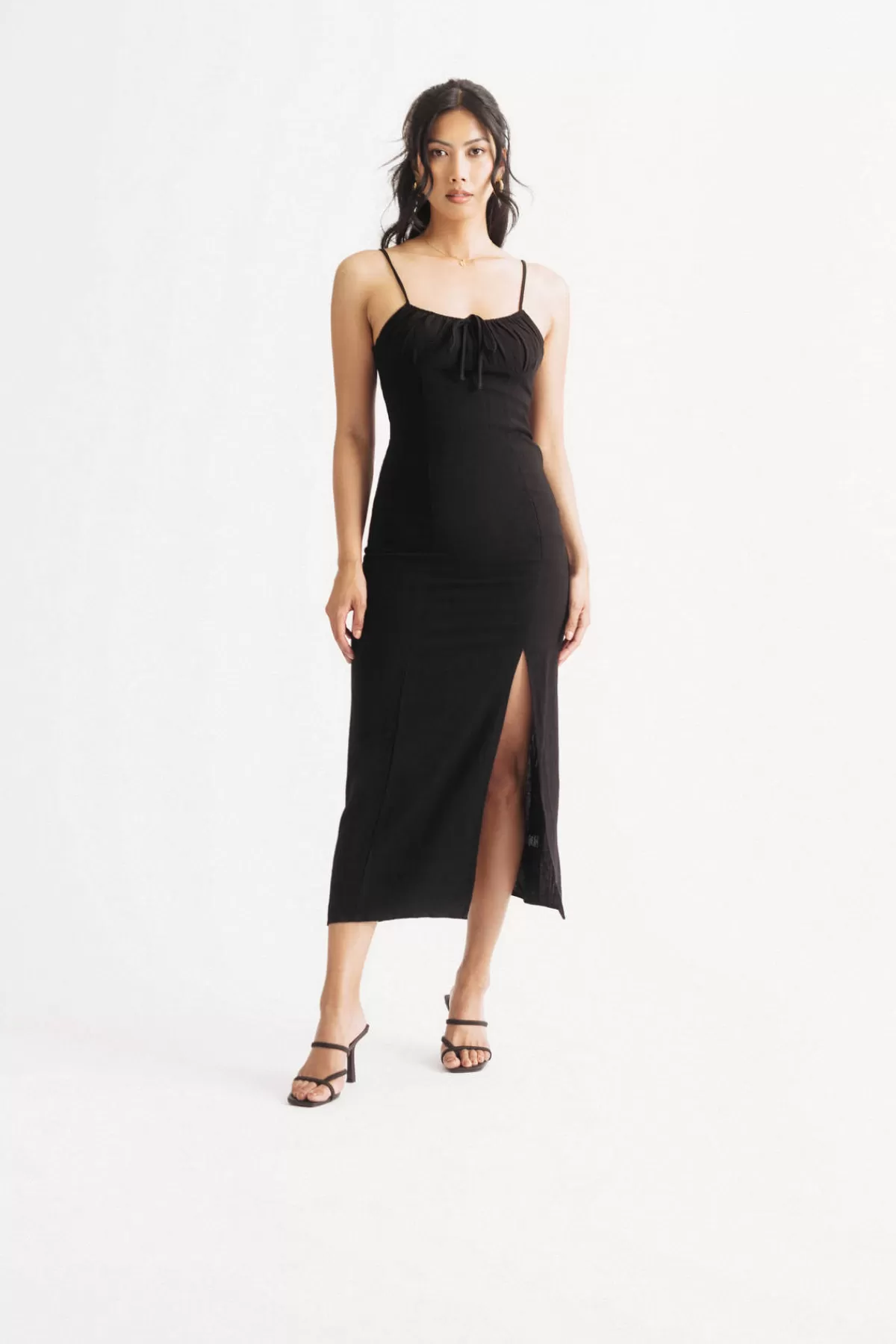 Tobi Chrissie Ruched Tied Slit Midi Dress* Honeymoon Outfits | Party Shop