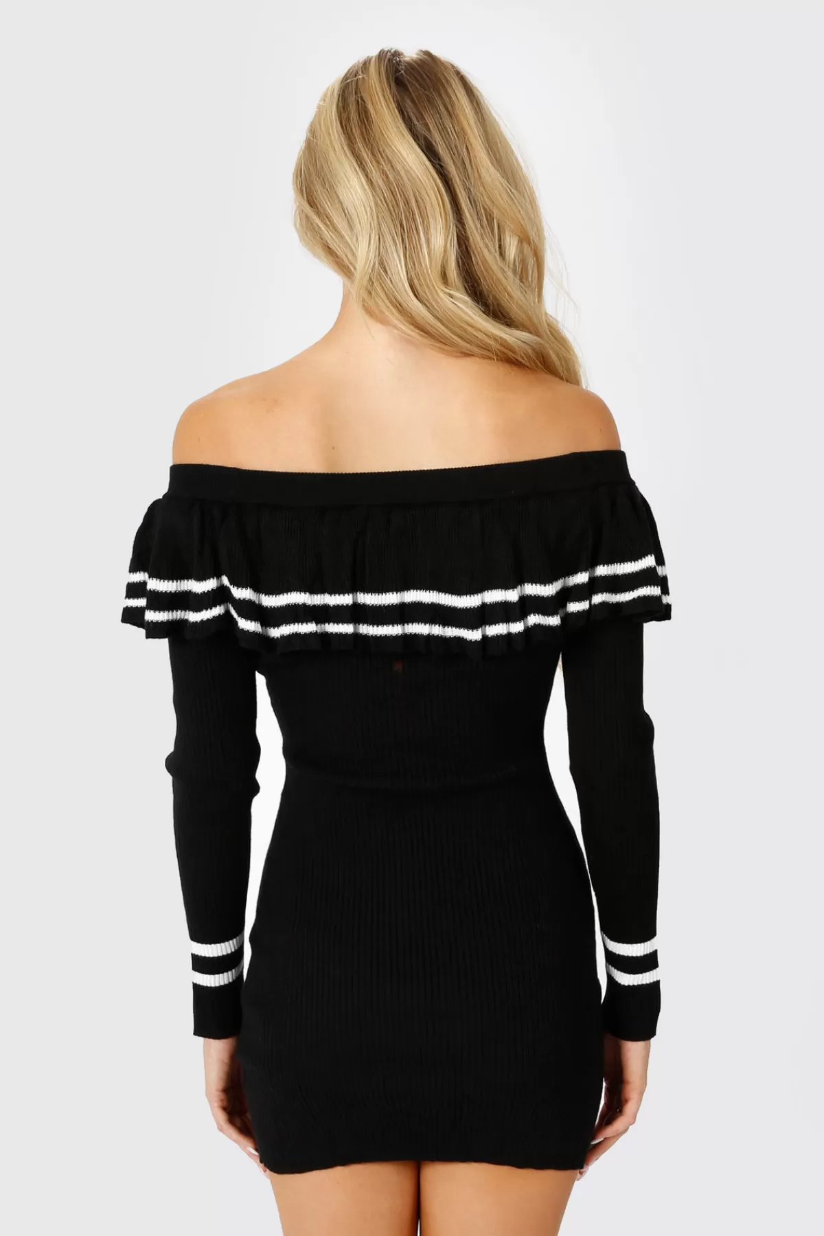 Tobi Christina Ribbed Off The Shoulder Mini Dress - Black* Halloween Outfits | Night Club Outfits