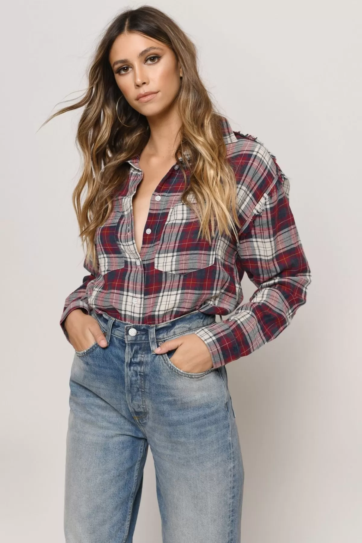 Tobi Claudine Plaid Shirt - * Red Tops | Long Sleeve Tops