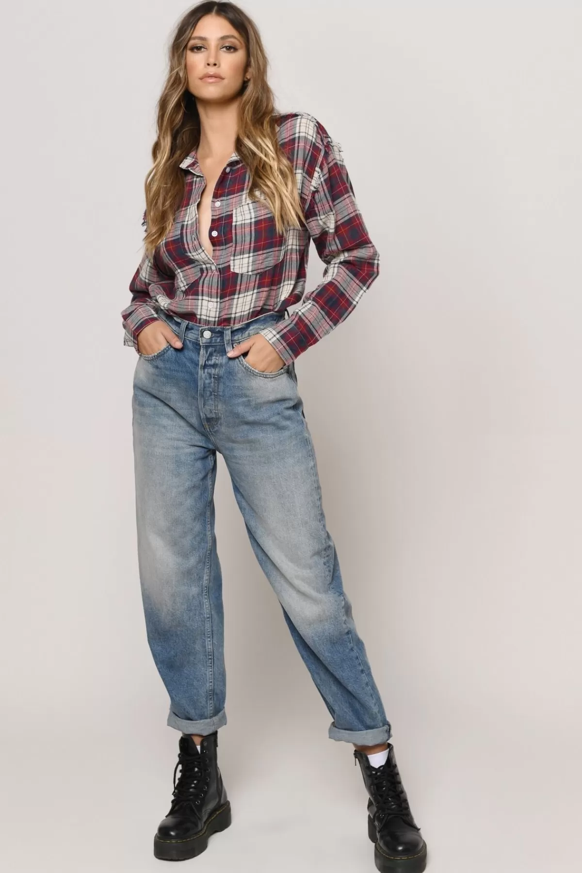 Tobi Claudine Plaid Shirt - * Red Tops | Long Sleeve Tops