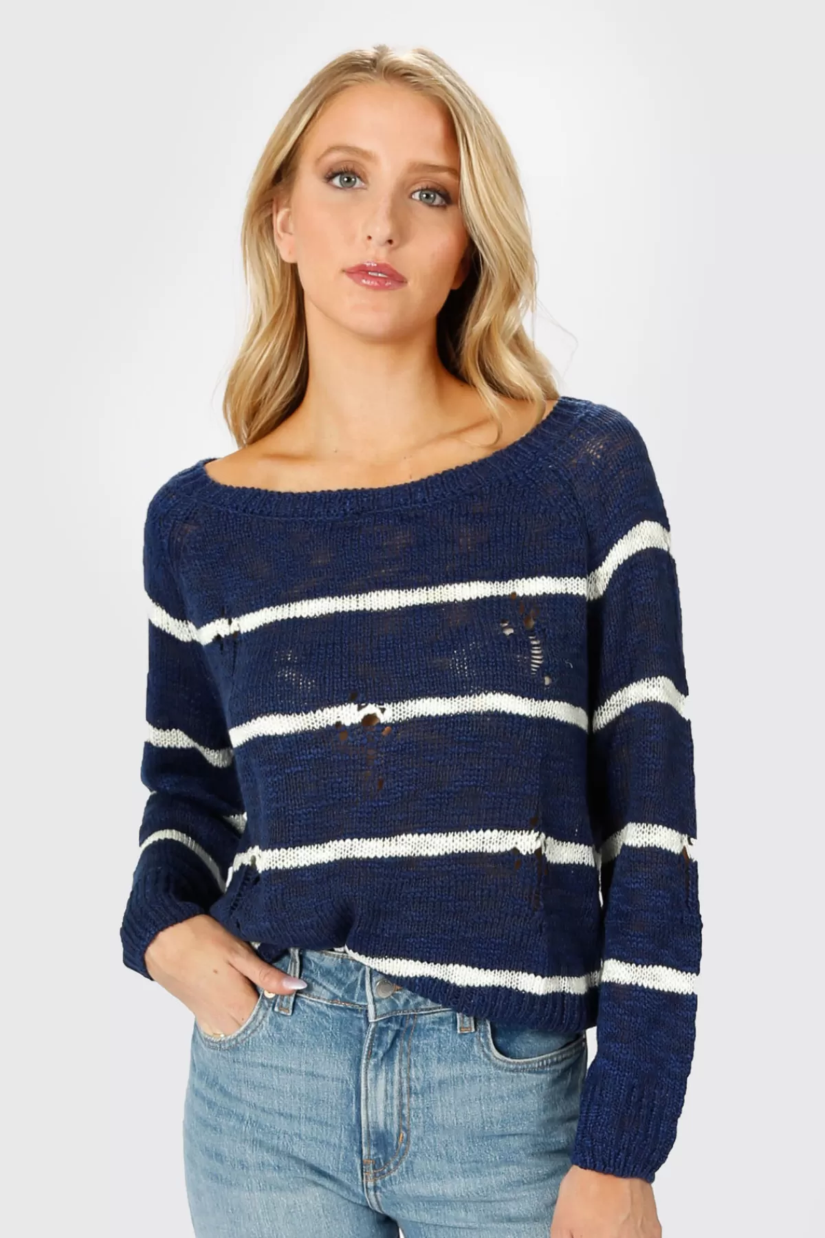 Tobi College Ruled Distressed Sweater - * Long Sleeve Tops | Sweaters & Cardigans