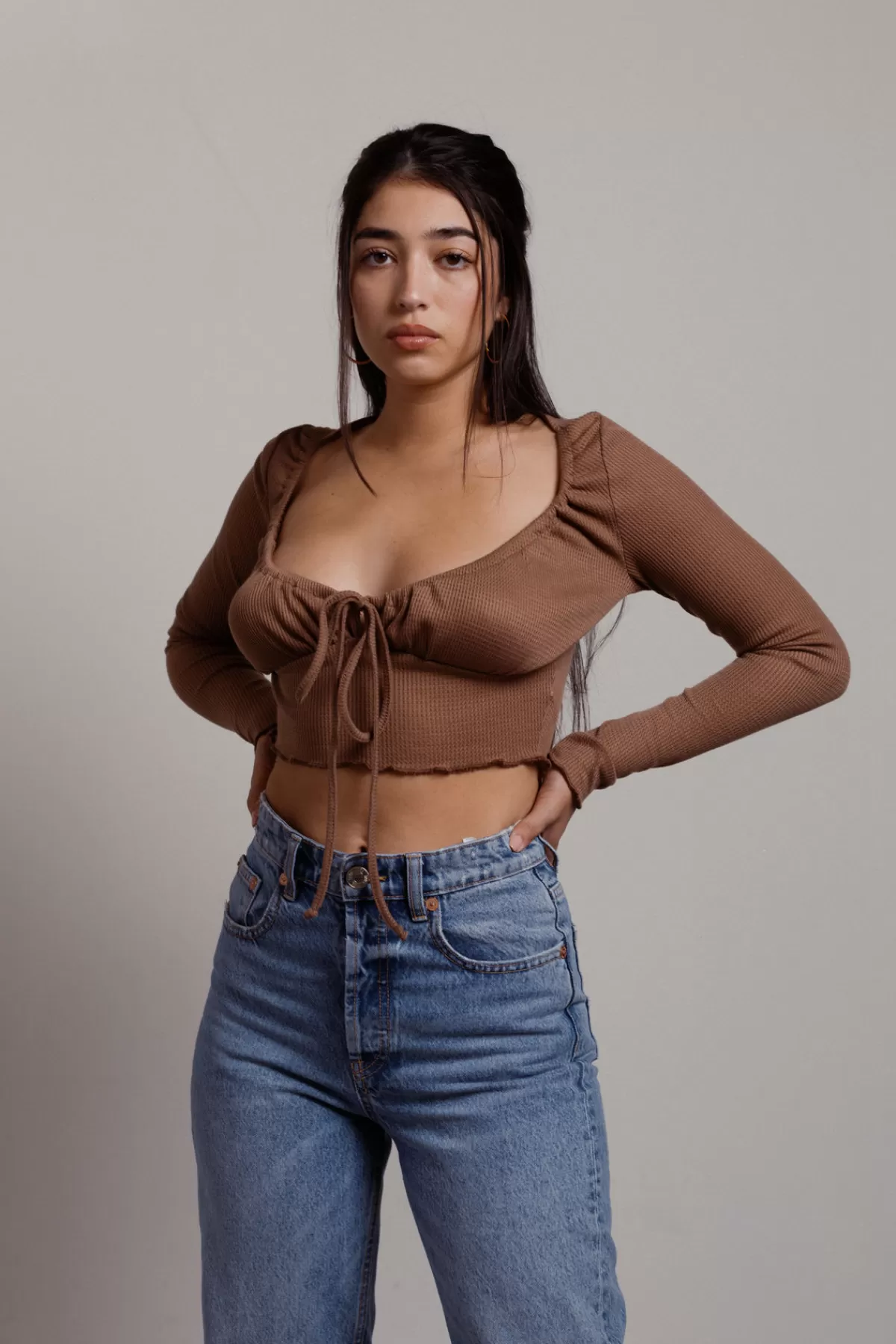 Tobi Cosi Waffle Crop Top - * Long Sleeve Tops