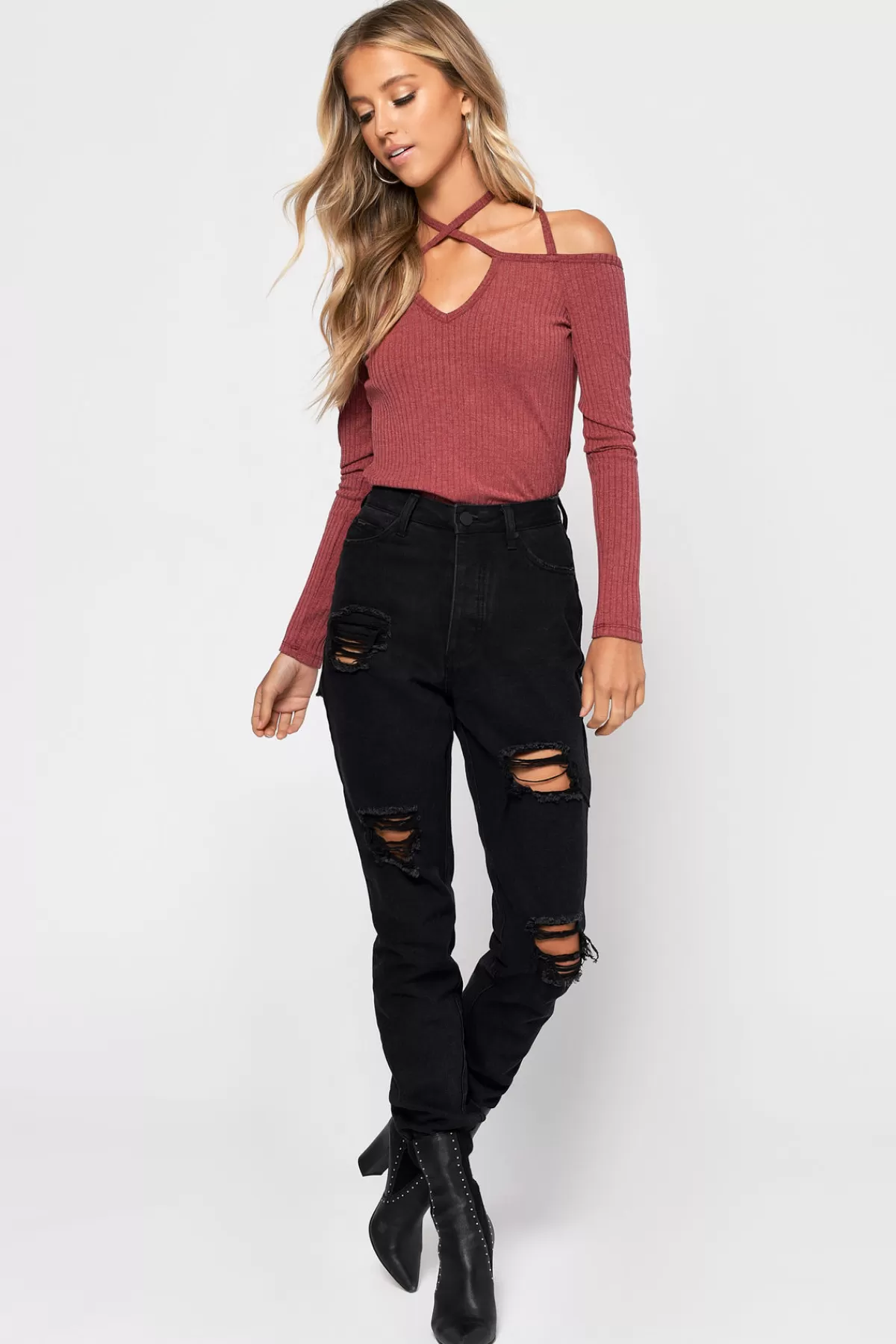 Tobi Cross My Mind Cross Halter Top - Toast* Off The Shoulder Tops | Long Sleeve Tops