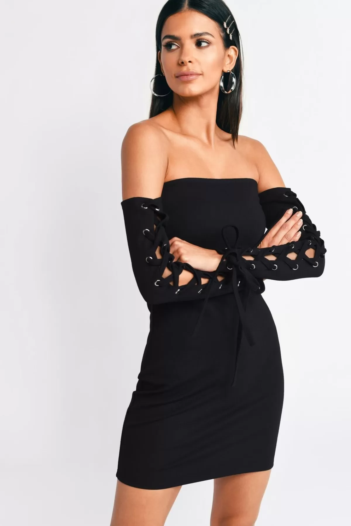 Tobi Danielle Lace Up Sleeve Bodycon Mini Dress - Black* Valentines Day Outfits | Party Dresses