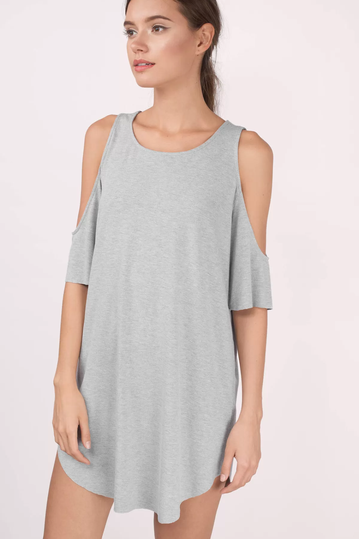 Tobi Daydream Cold Shoulder Shift Mini Dress - Heather Grey* Shift Dresses | Casual Dresses