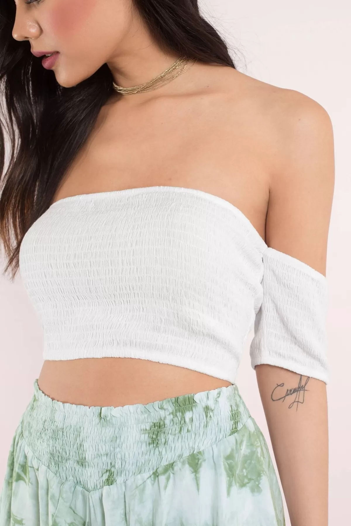 Tobi Deanna Crop Top - Taupe* Off The Shoulder Tops | Crop Tops