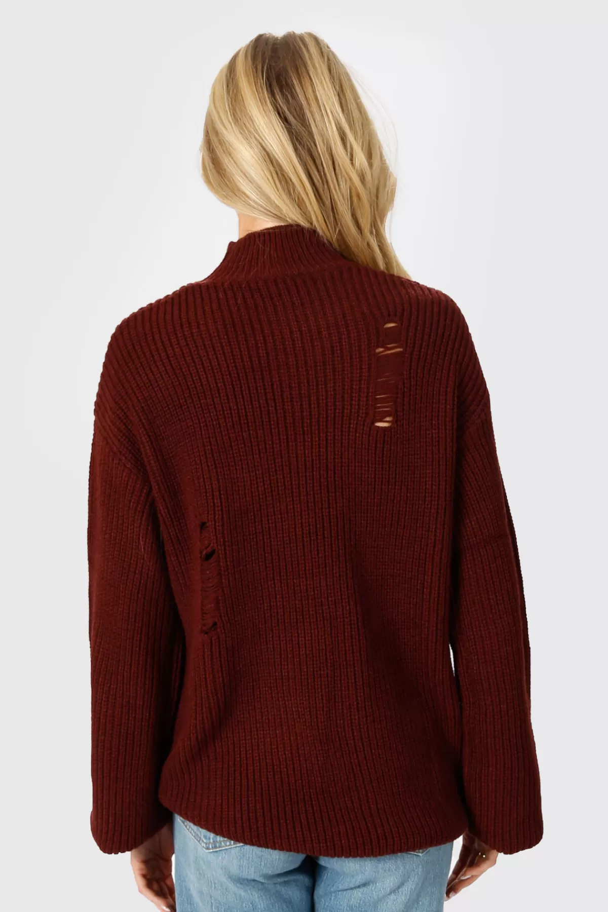 Tobi Deep End Distressed Sweater - Wine* Holiday Gift Guide | Red Tops