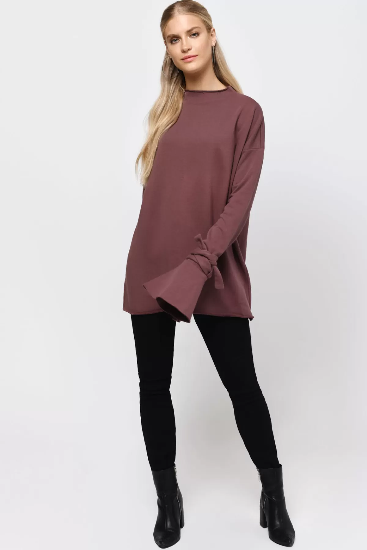 Tobi Don't Mock Me Tie Sleeve Top - * Pink Tops | Long Sleeve Tops