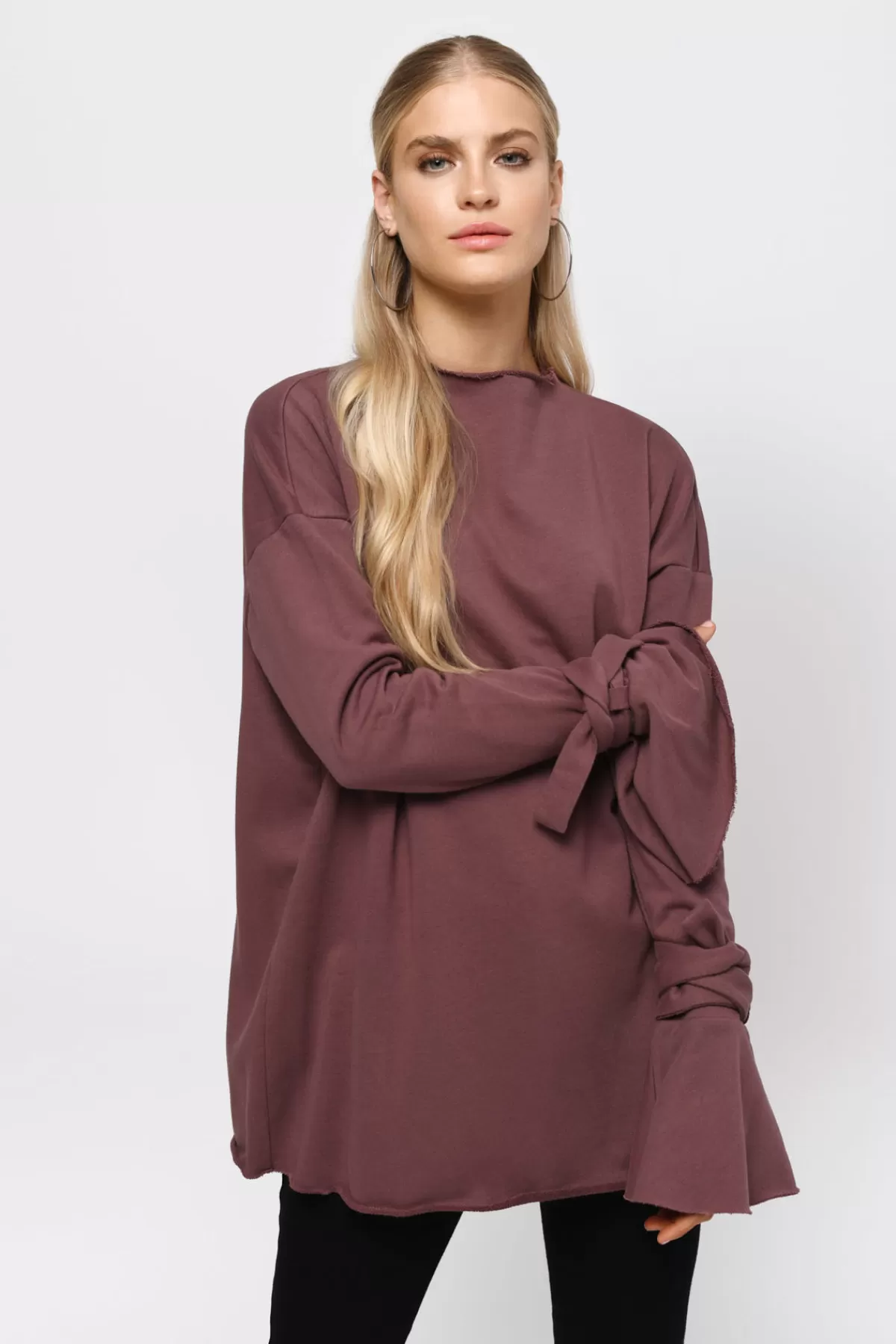 Tobi Don't Mock Me Tie Sleeve Top - * Pink Tops | Long Sleeve Tops