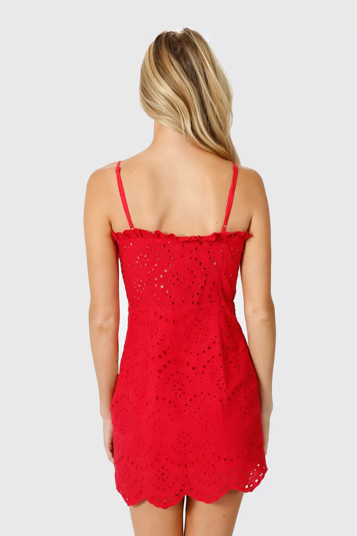 Tobi Elsa Lace Up Eyelet Mini Dress - Red* Valentines Day Outfits | Halloween Outfits