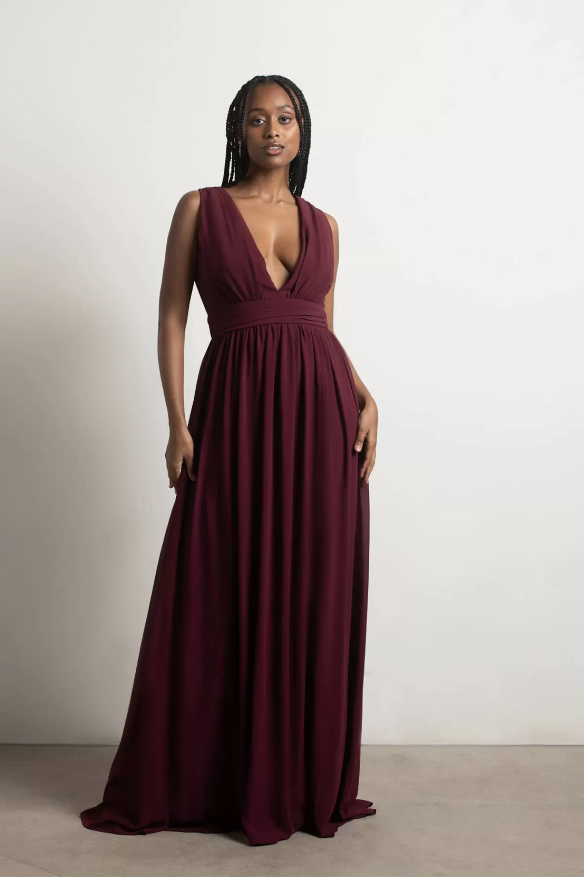 Tobi Everlasting Moment Plunging High Slit Maxi Dress - Burgundy* Bump Friendly Dresses | Mother Of The Bride Groom Dresses