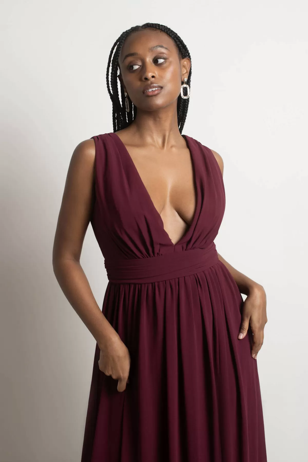 Tobi Everlasting Moment Plunging High Slit Maxi Dress - Burgundy* Bump Friendly Dresses | Mother Of The Bride Groom Dresses