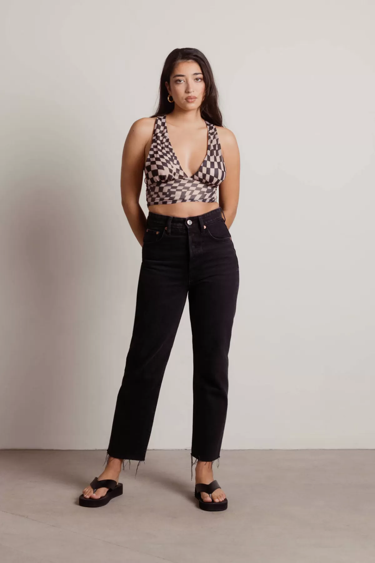 Tobi Fall Off Crop Top - Brown* Night Club Outfits | Mesh Tops