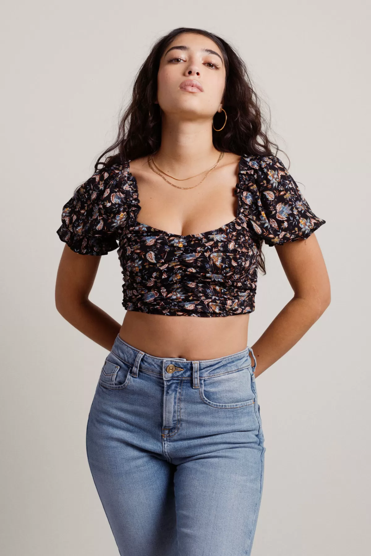 Tobi Falling Petals Crop Top - Black Multi* Valentines Day Outfits | Halloween Outfits