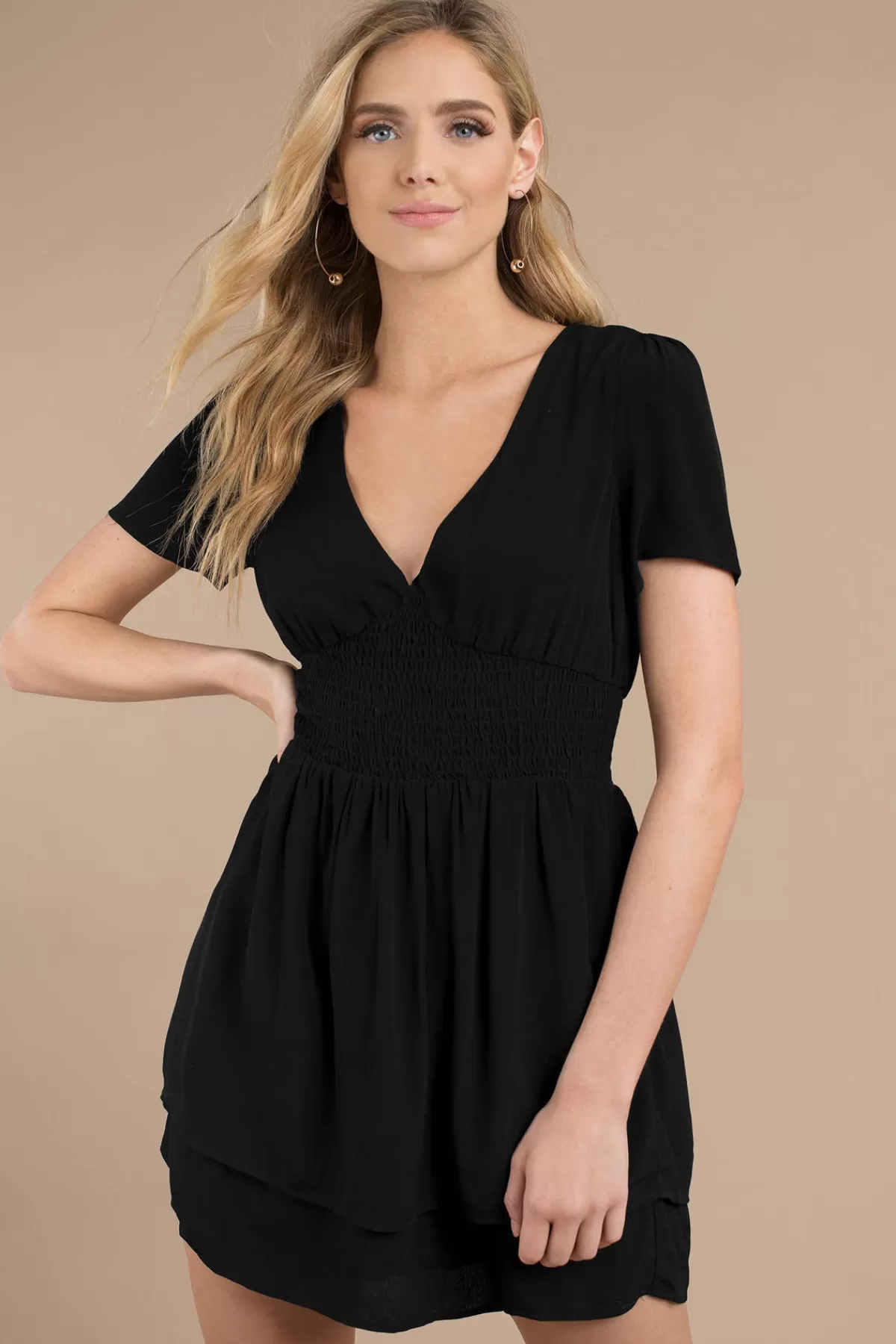 Tobi Float My Way Plunging Smocked Mini Dress - * Bump Friendly Dresses | Wedding Guest Dresses Under $50