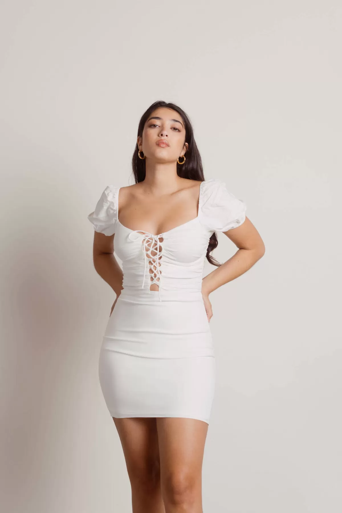 Tobi Guess At It Off White Lace-Up Bodycon Mini Dress* Honeymoon Outfits | Bachelorette Party Dresses