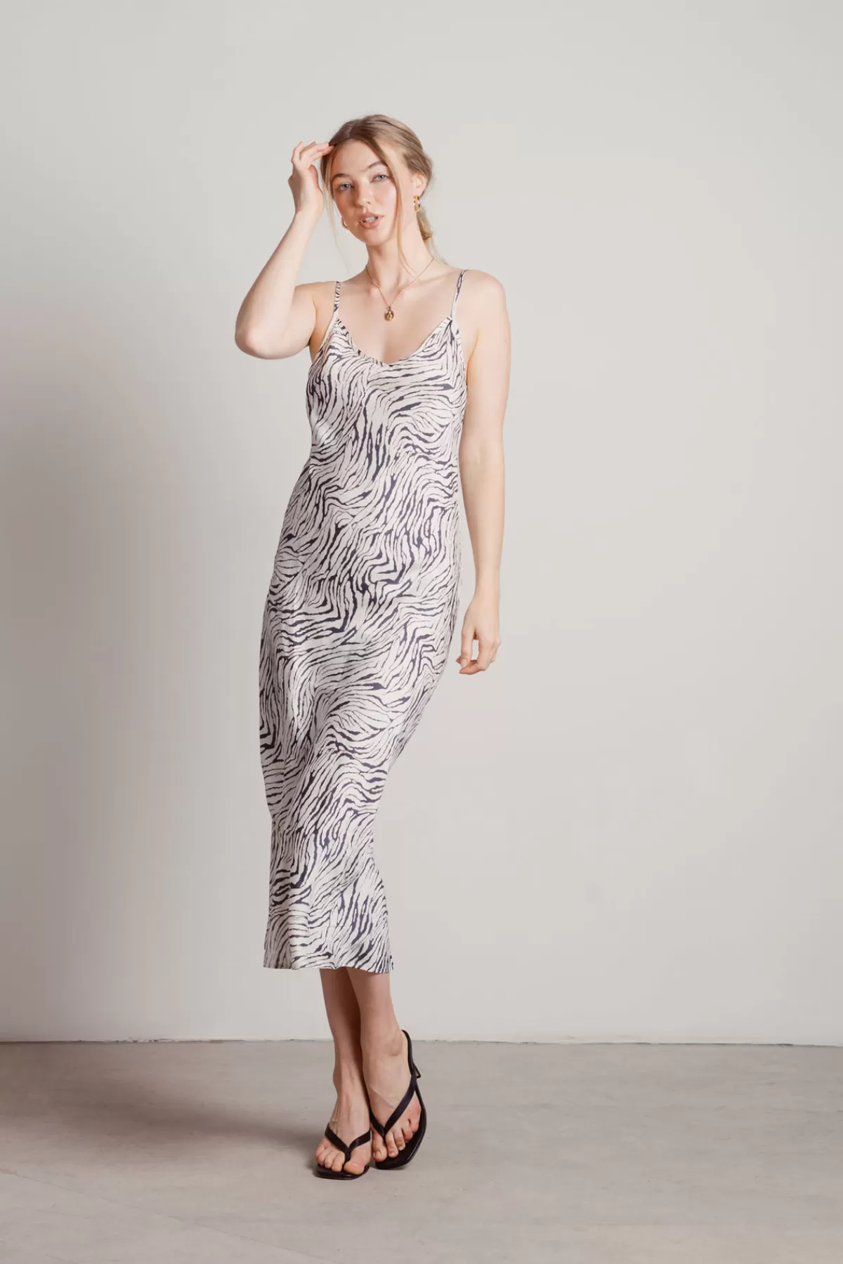 Tobi Hear Me Purr Tiger Print Slip Midi Dress - Ecru* Casual Dresses | Satin Dresses