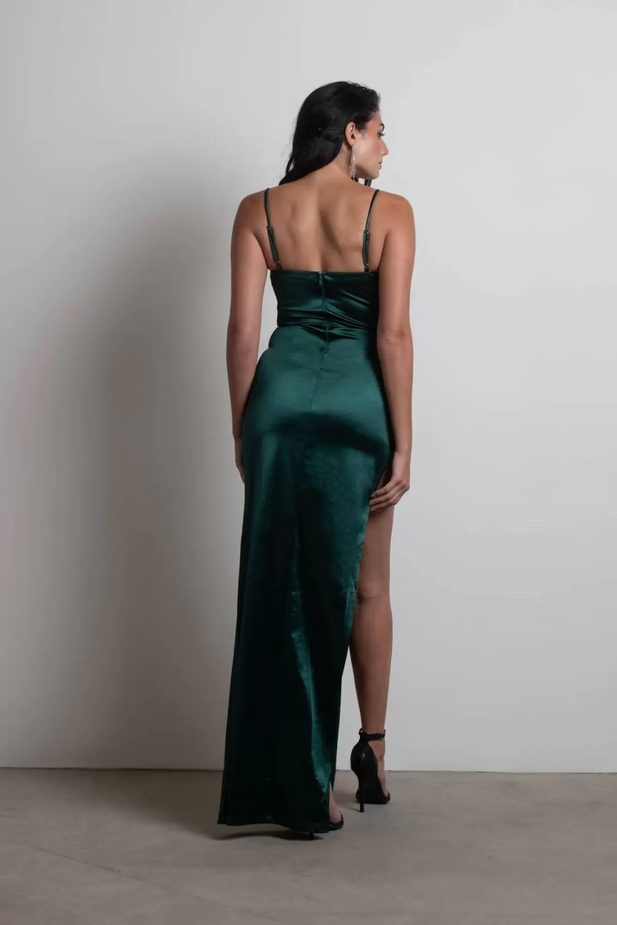 Tobi Heartbreaker Satin High Slit Maxi Dress - Hunter Green* Satin Bridesmaid Dresses | Mother Of The Bride Groom Dresses