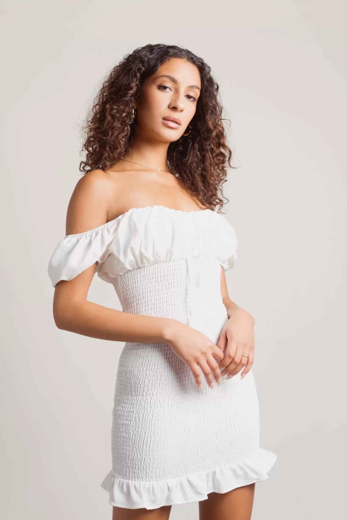 Tobi Here We Are Off The Shoulder Smocked Mini Dress - * Honeymoon Outfits | Reception Dresses