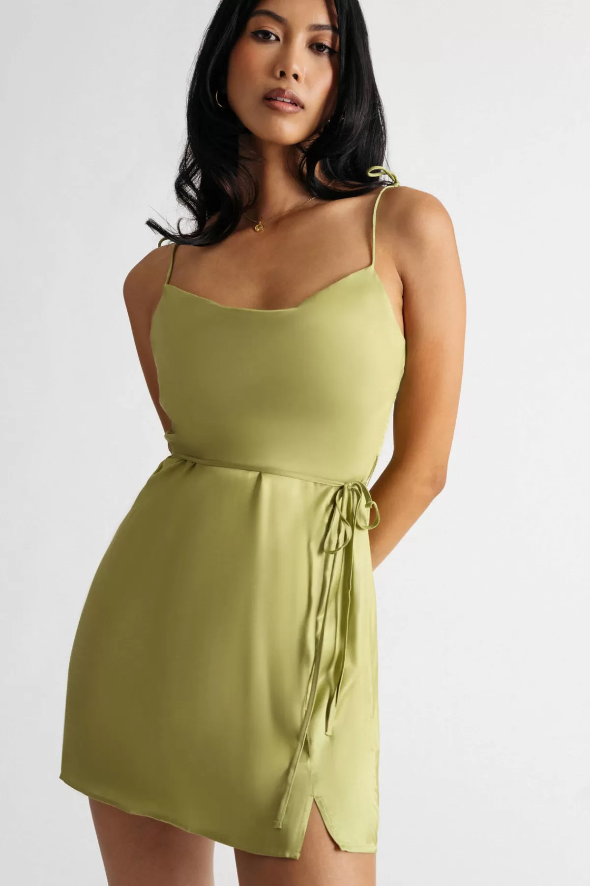 Tobi Hestia Satin Cowl Neck Tie Strap Slip Dress* Honeymoon Outfits | Wedding Guest Dresses Under $50