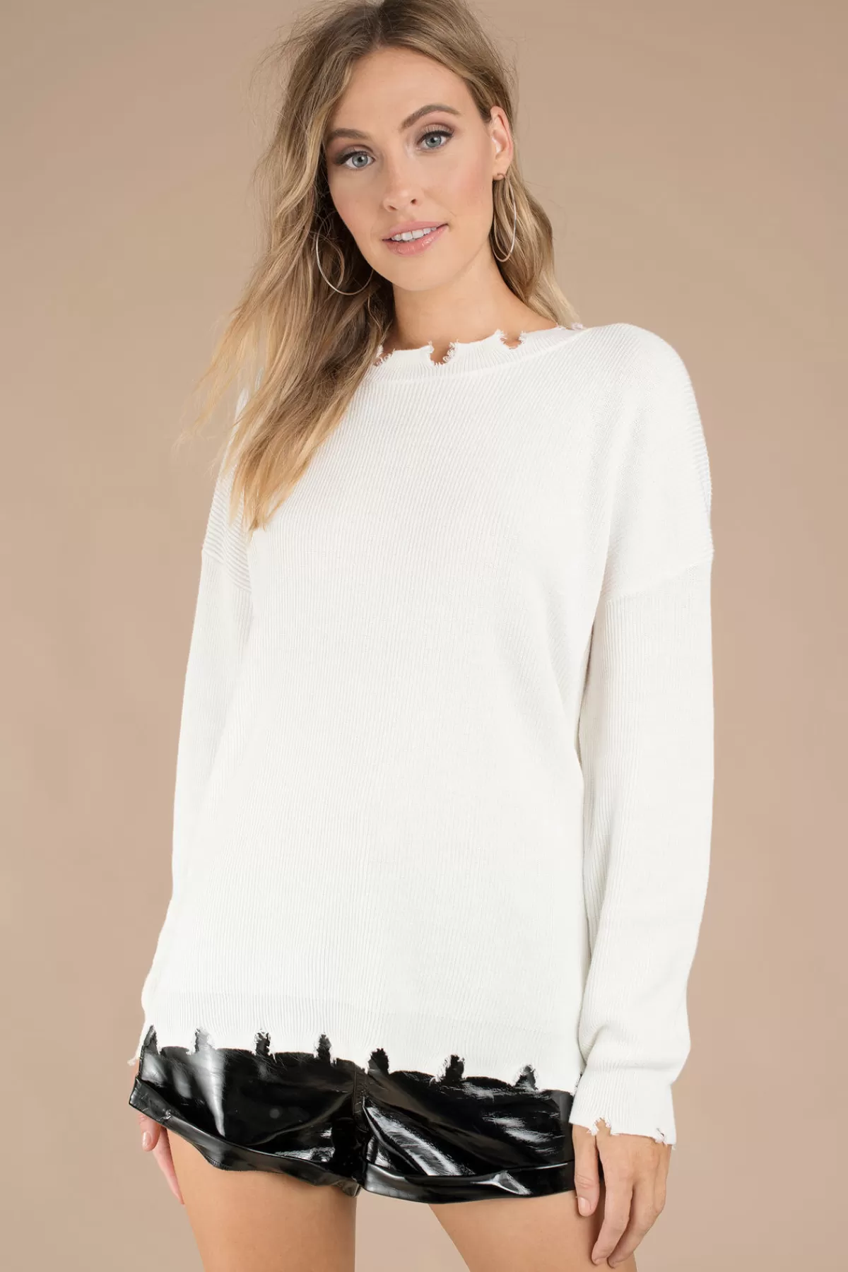 Tobi Honey Punch Sandy Distressed Sweater - * Long Sleeve Tops | Sweaters & Cardigans