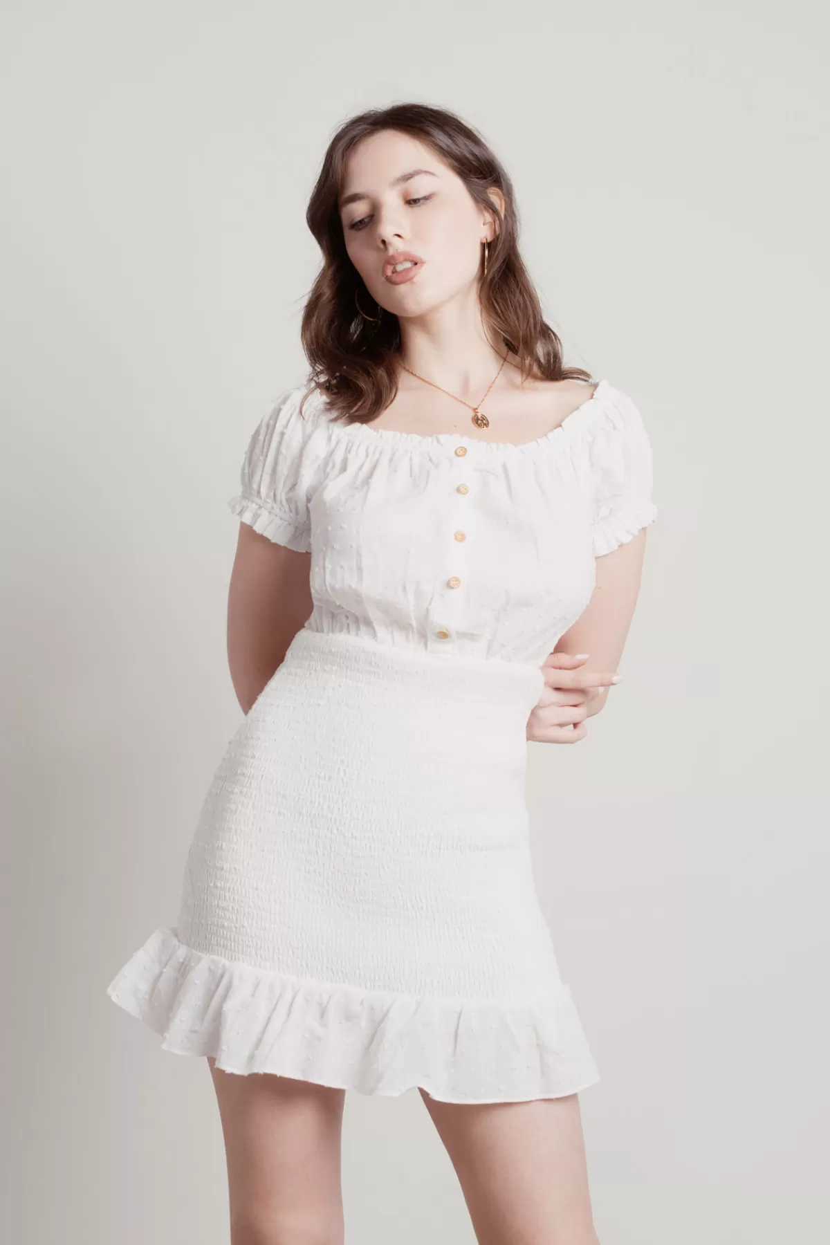 Tobi Hours Later Ruffle Smocked Mini Dress - * Honeymoon Outfits | Bridal Shower Dresses