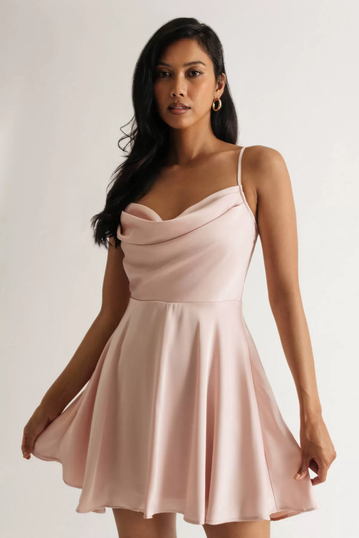 Tobi Isabelle Cowl Neck Skater Mini Dress - Blush* Bachelorette Party Dresses | Summer Wedding Guest Dresses