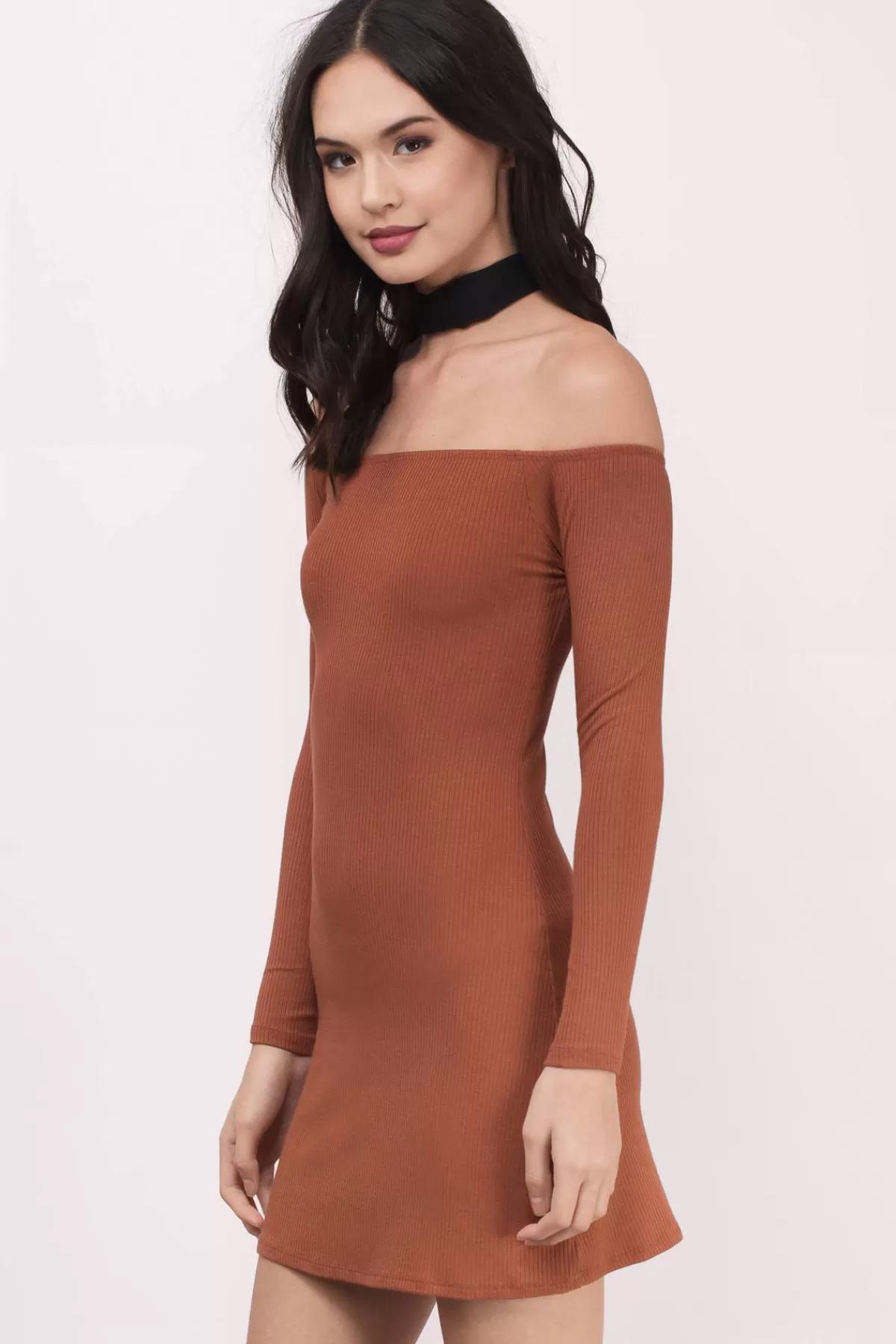 Tobi Jackie Ribbed Knit Off The Shoulder Mini Dress - * Casual Dresses | Off The Shoulder Dresses