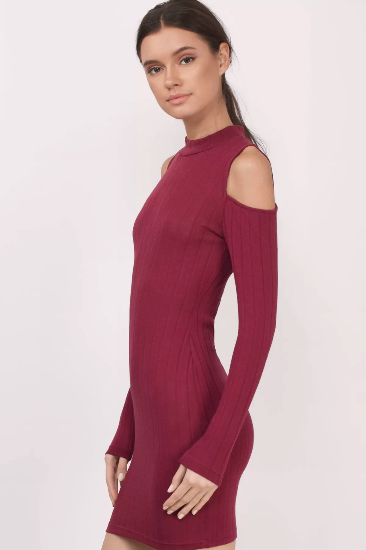 Tobi Juliette Ribbed Cold Shoulder Mini Dress - * Vacation Shop | Casual Dresses